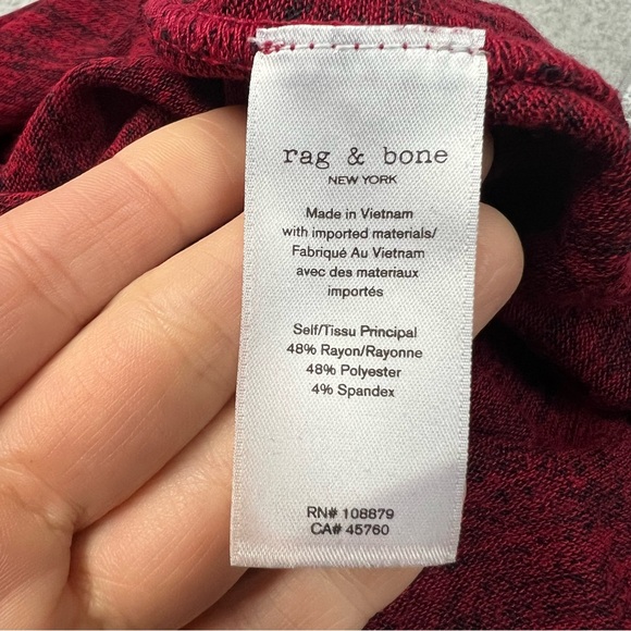 Rag & Bone Top Womens Medium Red Black Space Dye Knit Rayon Stretch Long Sleeve - Picture 5 of 6
